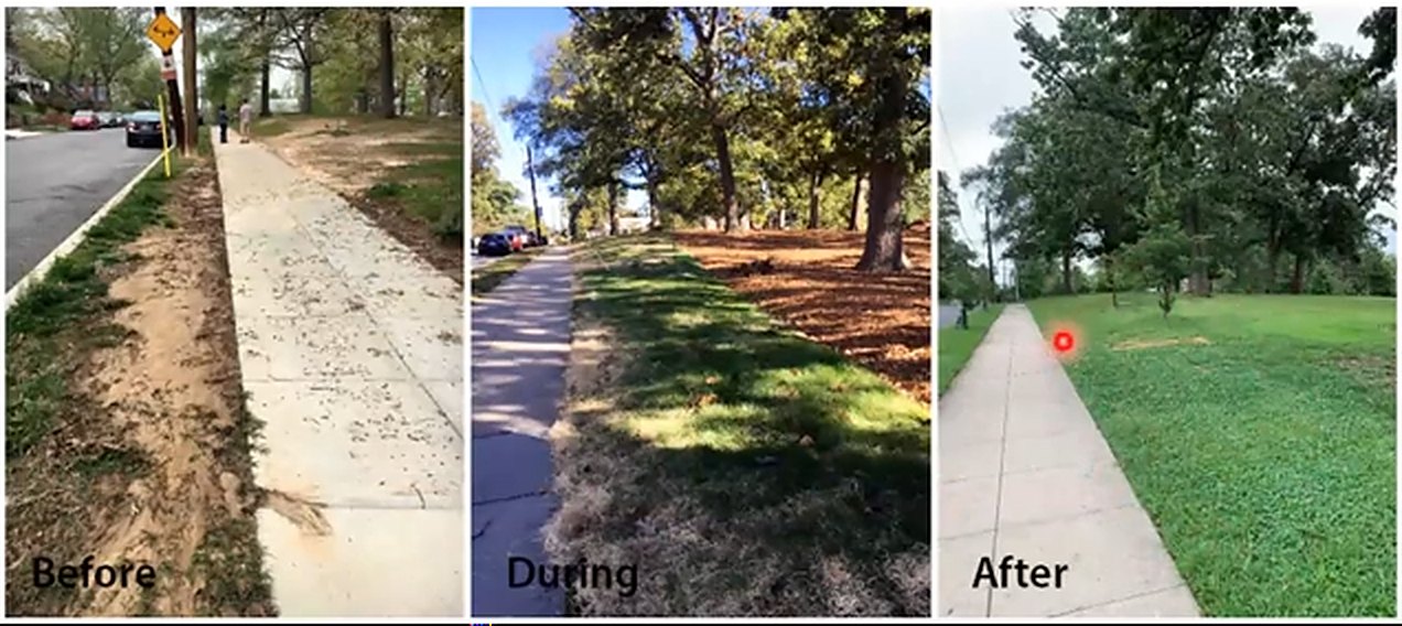 Green strip along a footpath before, during and after restoration with biochar