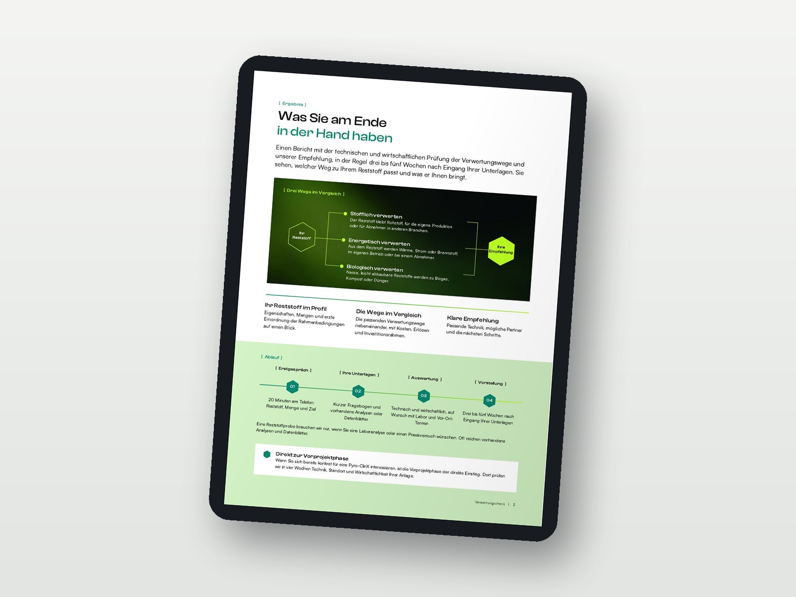 Mockup: Tablet mit Verwertungswegen für Reststoffe