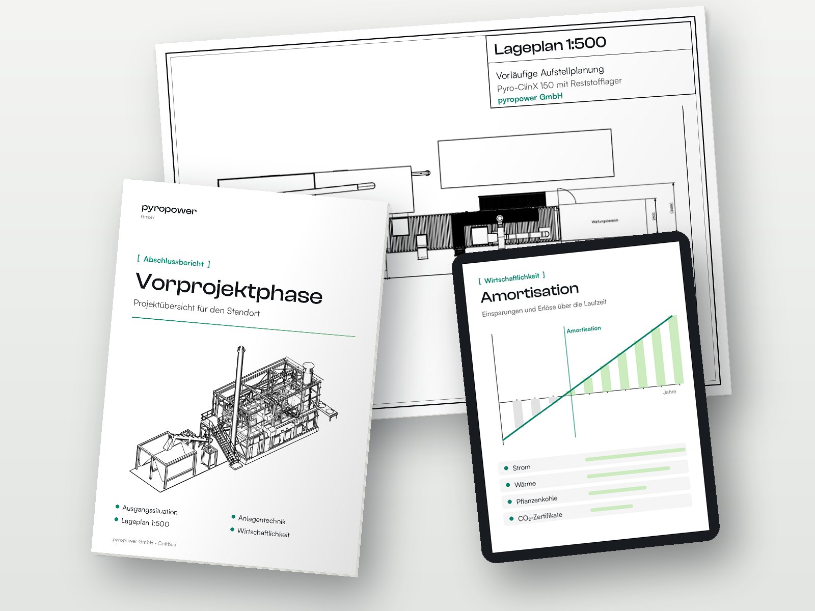 Mockup: Abschlussbericht, Lageplan 1:500 und Wirtschaftlichkeit aus der Vorprojektphase